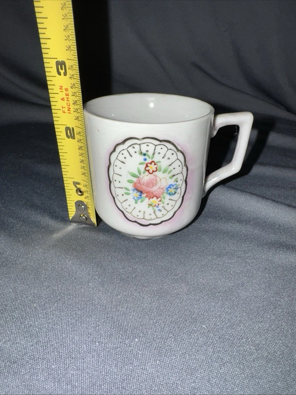 Vintage Occupied Japan Floral Demitasse Teacup Porcelain Square Handle